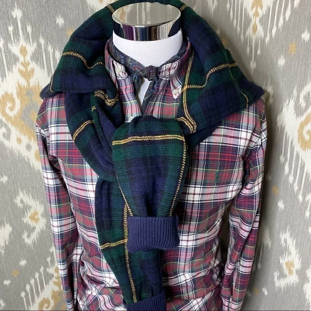 Polo Ralph Lauren Classic Tartan Plaid Oxford Button Down Shirt Red Navy Green